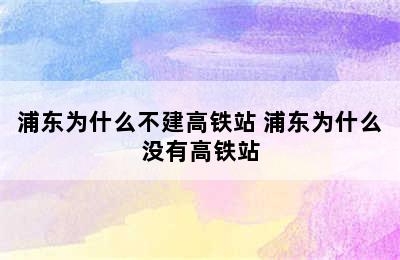 浦东为什么不建高铁站 浦东为什么没有高铁站